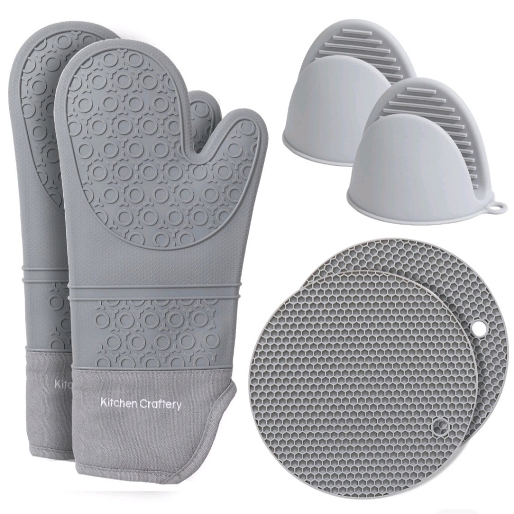 6 Pcs Oven Mitts, Pot Holders, Towels Set, Heat Resistant up to 500°F, Non-Slip